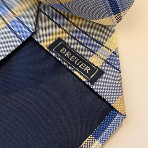 Breuer Blue Plaid Pattern Silk Tie Handmade France - Picture 3 of 4